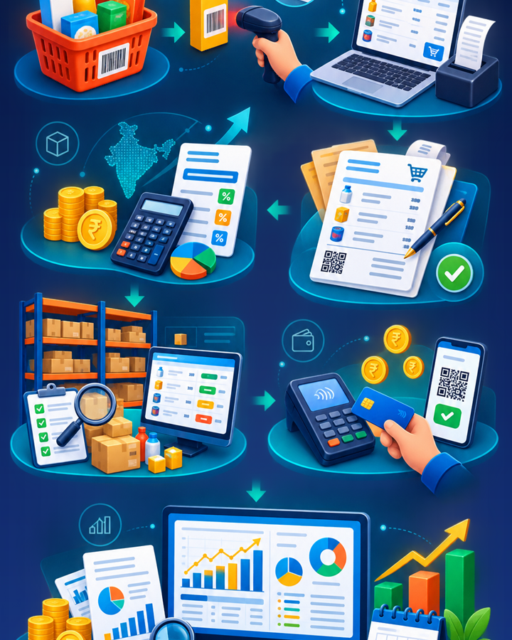 Billing workflow from product scan to reports