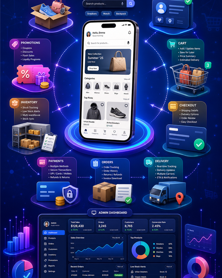 Ecommerce app workflow infographic