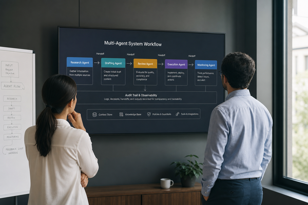 Seven Web Tech team designing agent handoffs for a multi-agent AI system