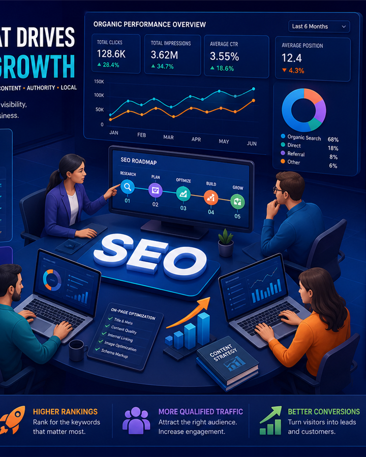 SEO team reviewing keyword rankings and site audit report